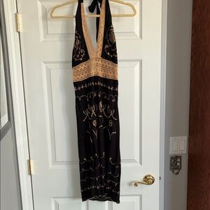 VENUS Black Dress with Gold Accents